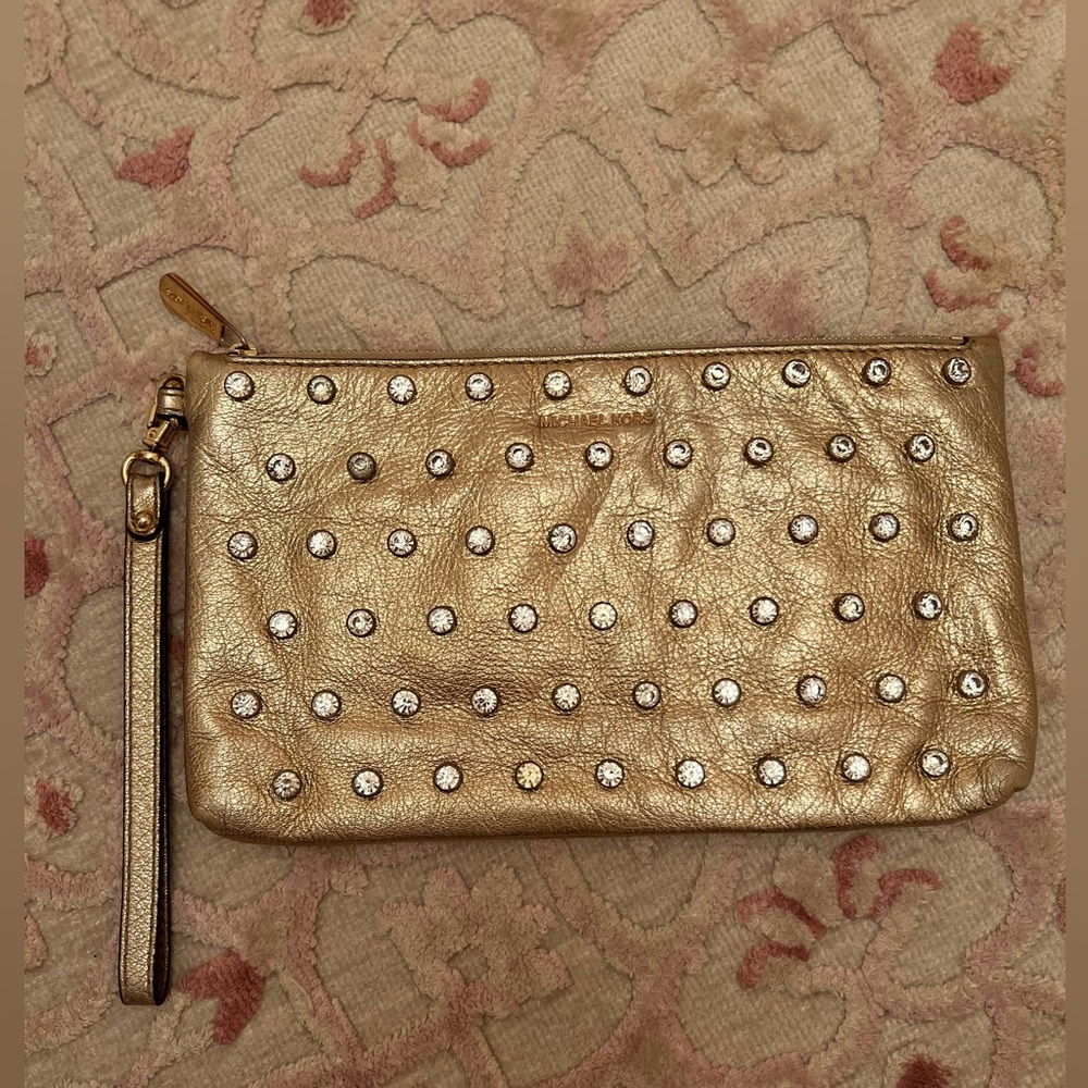Michael Kors Gold Metallic Rhinestone Wristlet